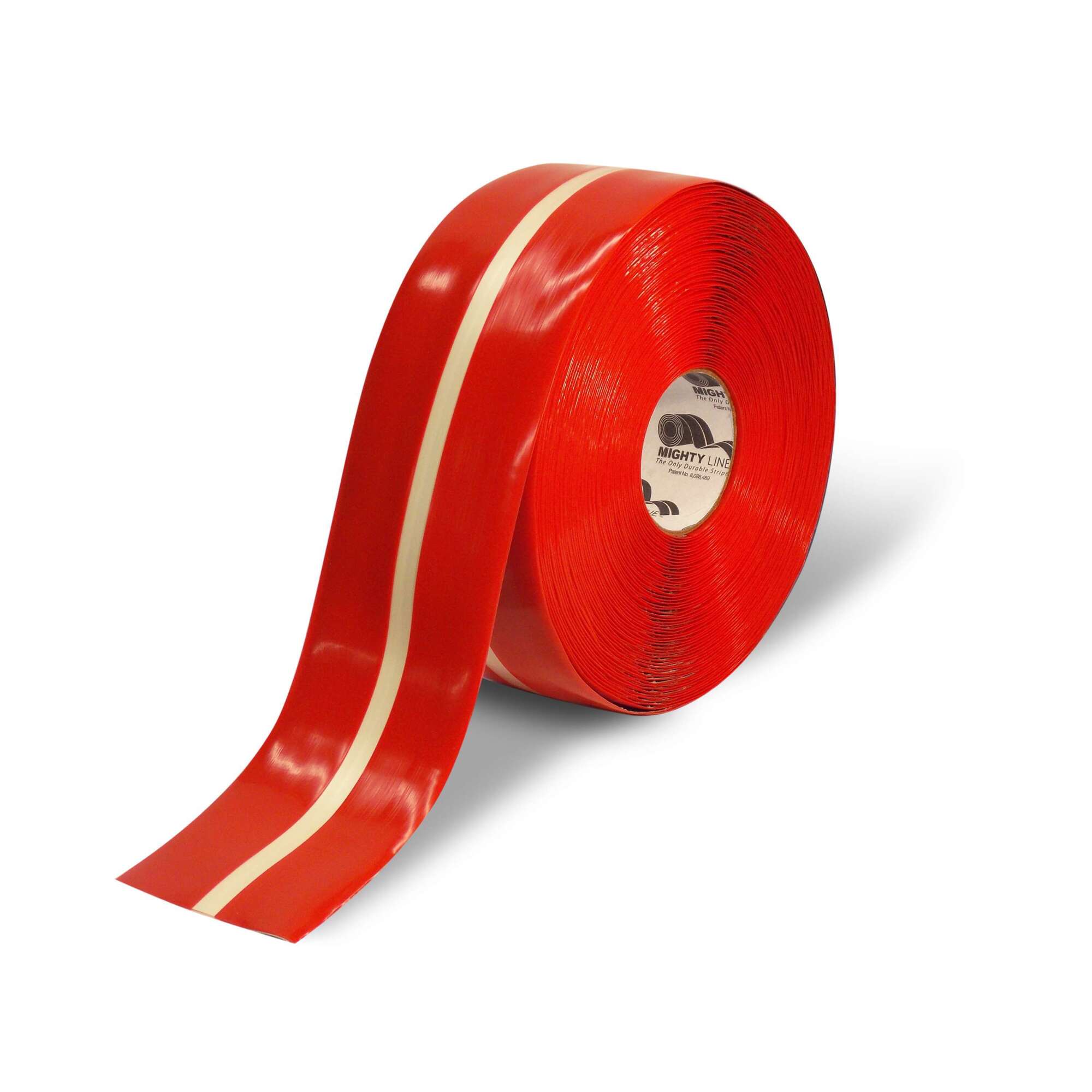 Mighty Line MightyGlow Floor Tape — 4in. x 100ft., Luminescent Center Line, 50 mil Thick, Red, Model# 4RRLUMCTR